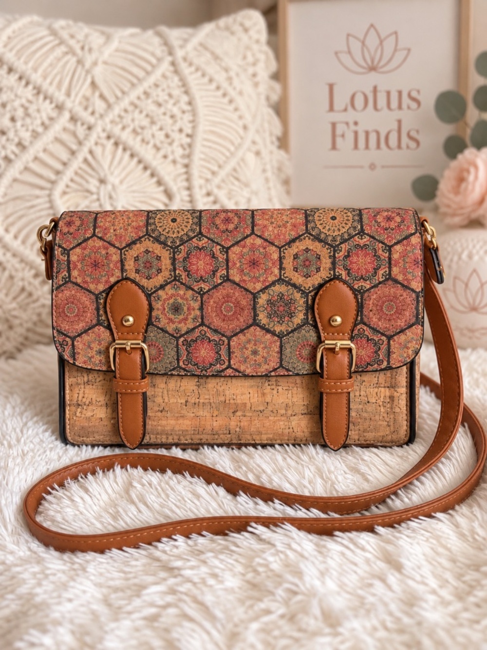 Cork-Style Mandala look Print Crossbody Bag